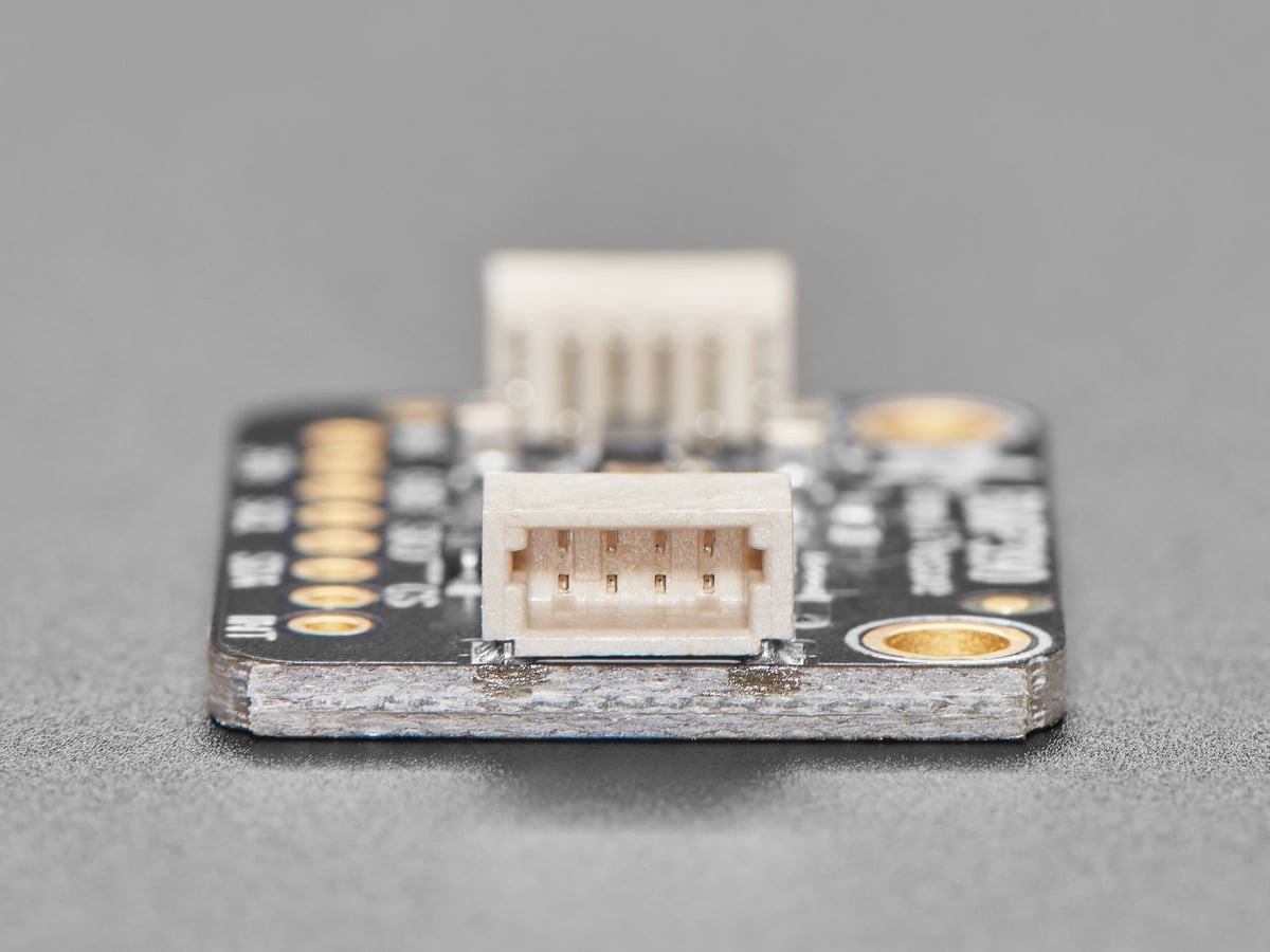 Low-angle view of the Adafruit BMP390 breakout showing its STEMMA QT connector