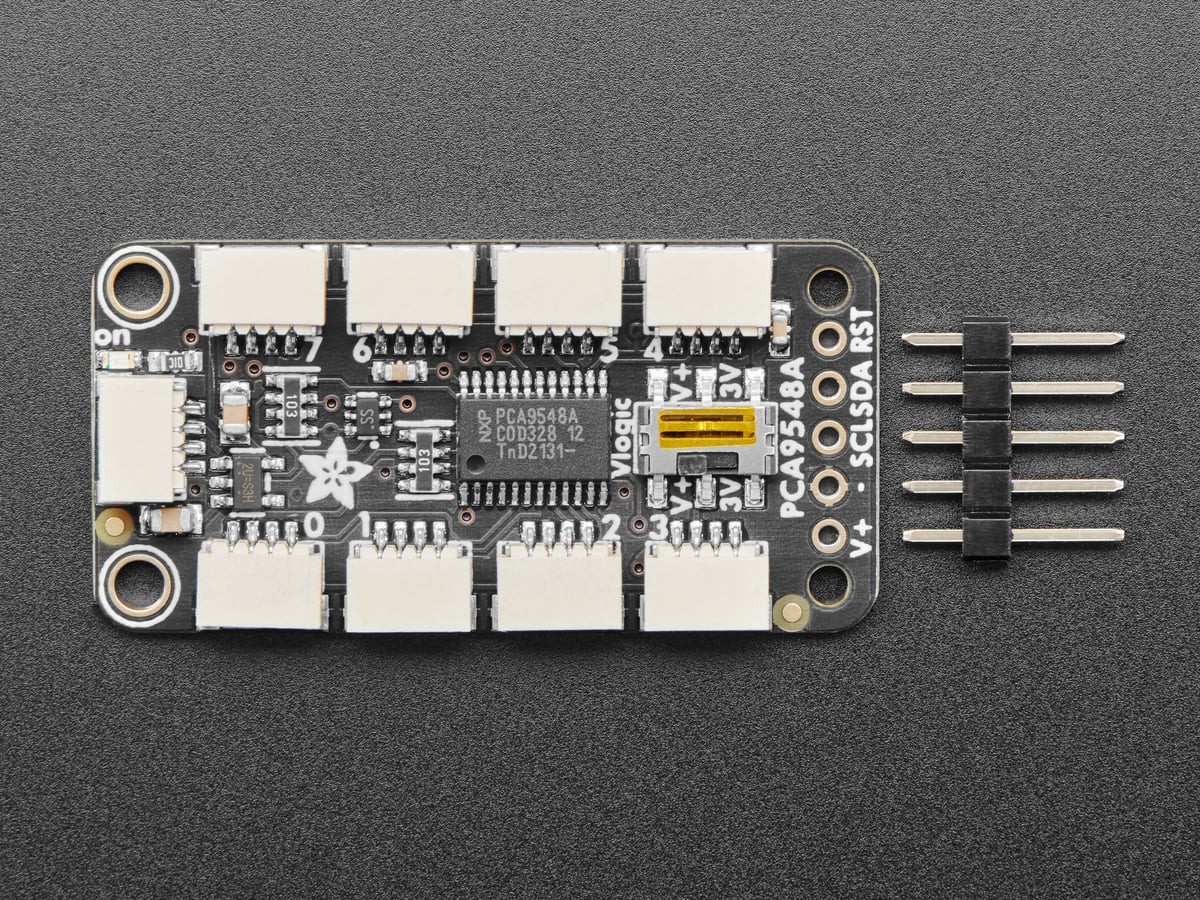 Adafruit PCA9548 multiplexer showing its eight downstream connector pairs