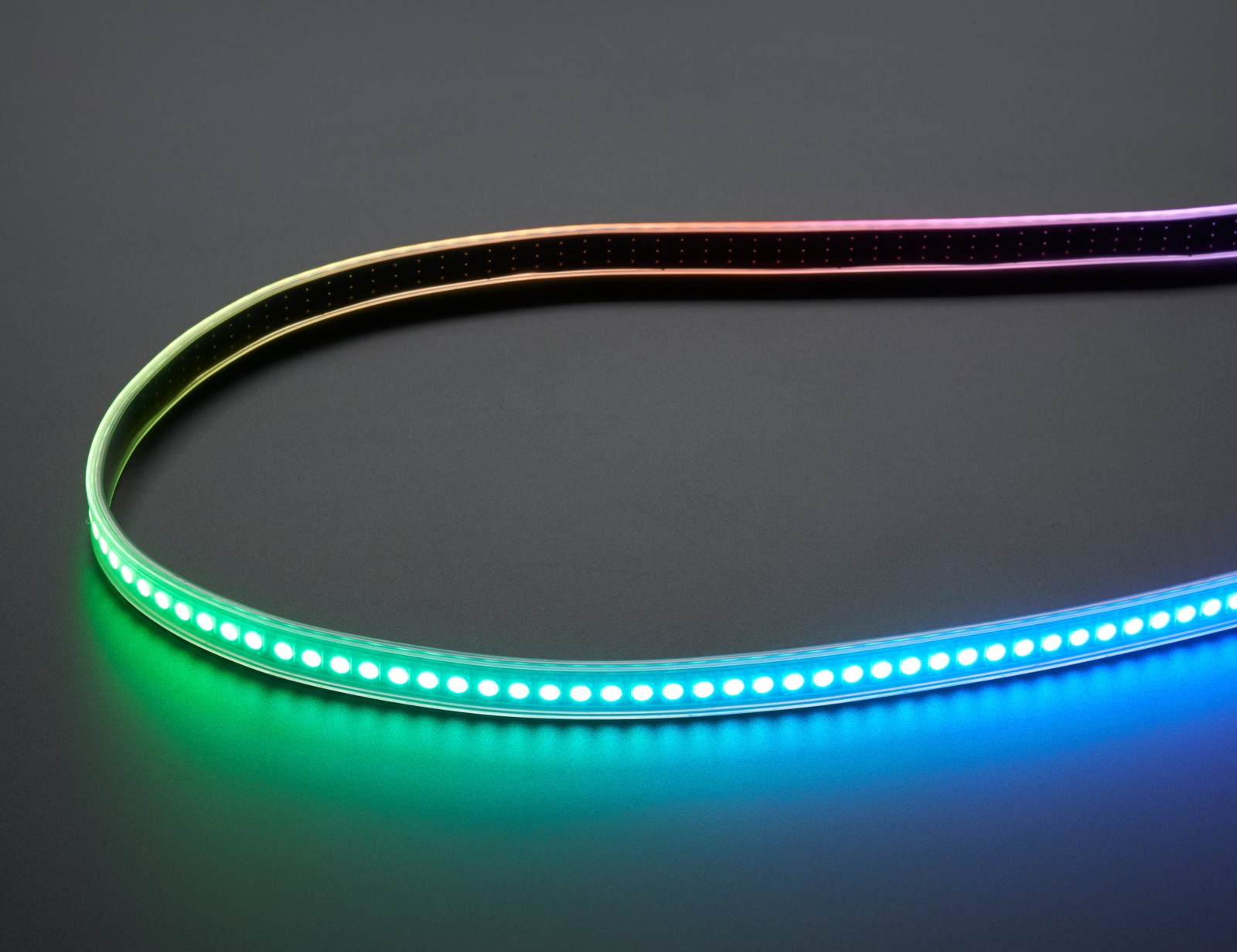 Flexible NeoPixel strip illuminated in multiple colors