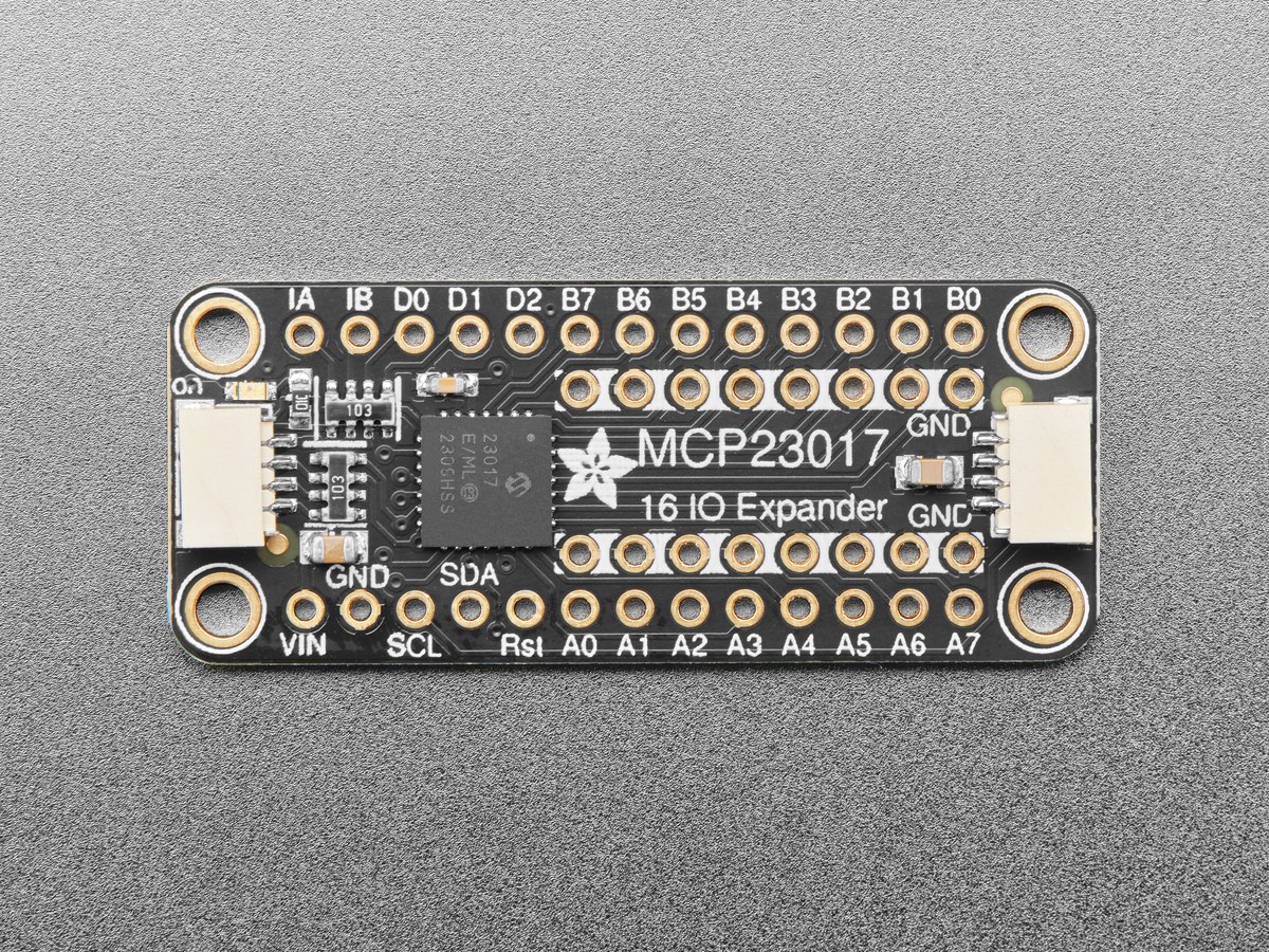 Front view of the MCP23017 GPIO expander breakout
