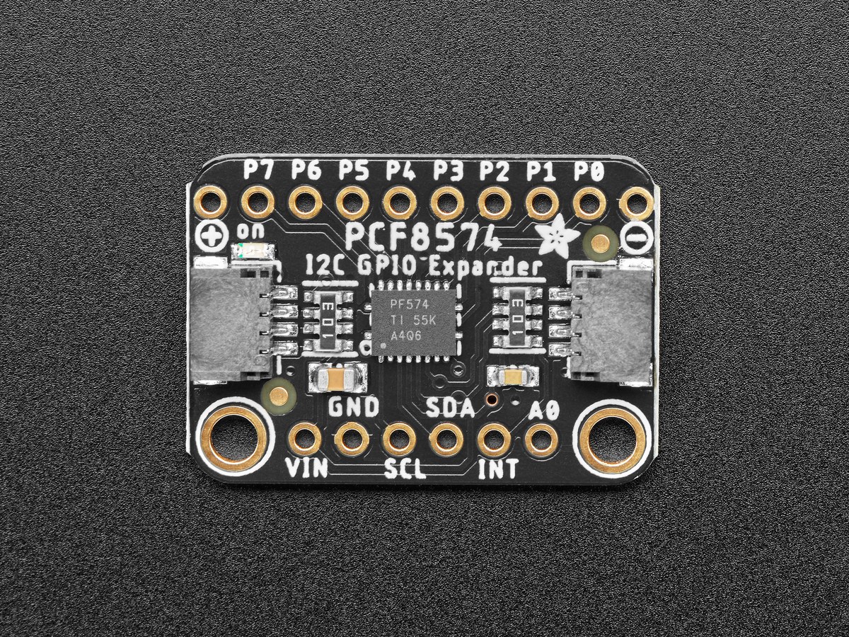 Front view of the Adafruit PCF8574 breakout with P0 through P7 pins