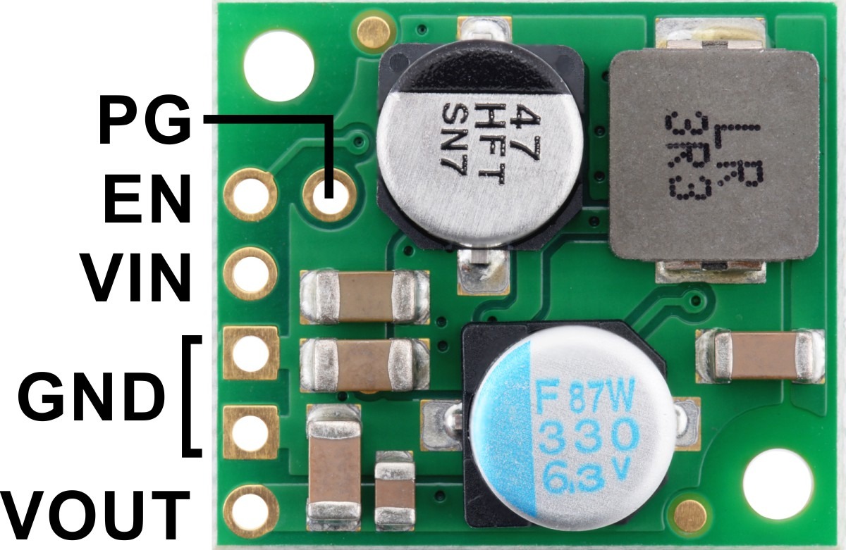 Pololu D36V28F5 regulator with PG, EN, VIN, GND and VOUT labels