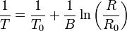 Simplified beta equation for converting NTC thermistor resistance to temperature