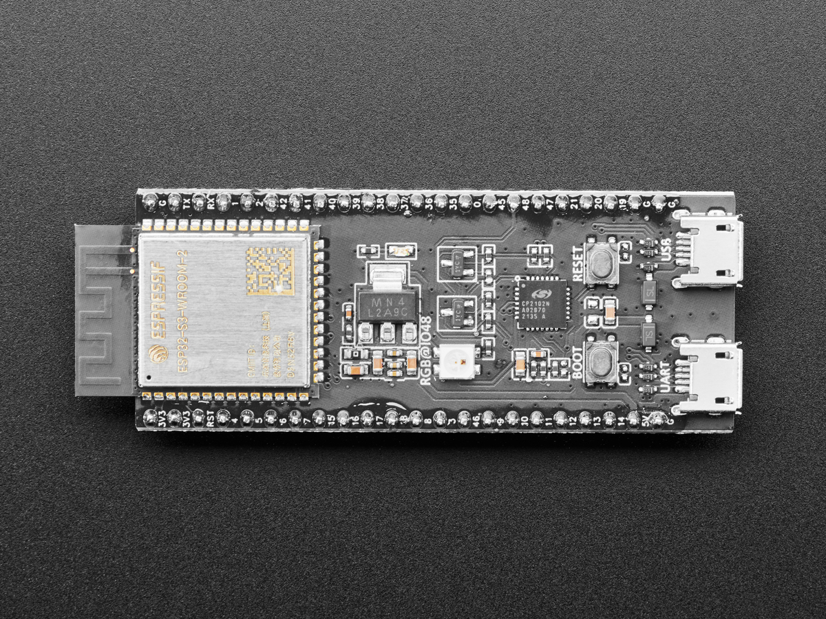 Top view of an ESP32-S3 development board and its labeled pins