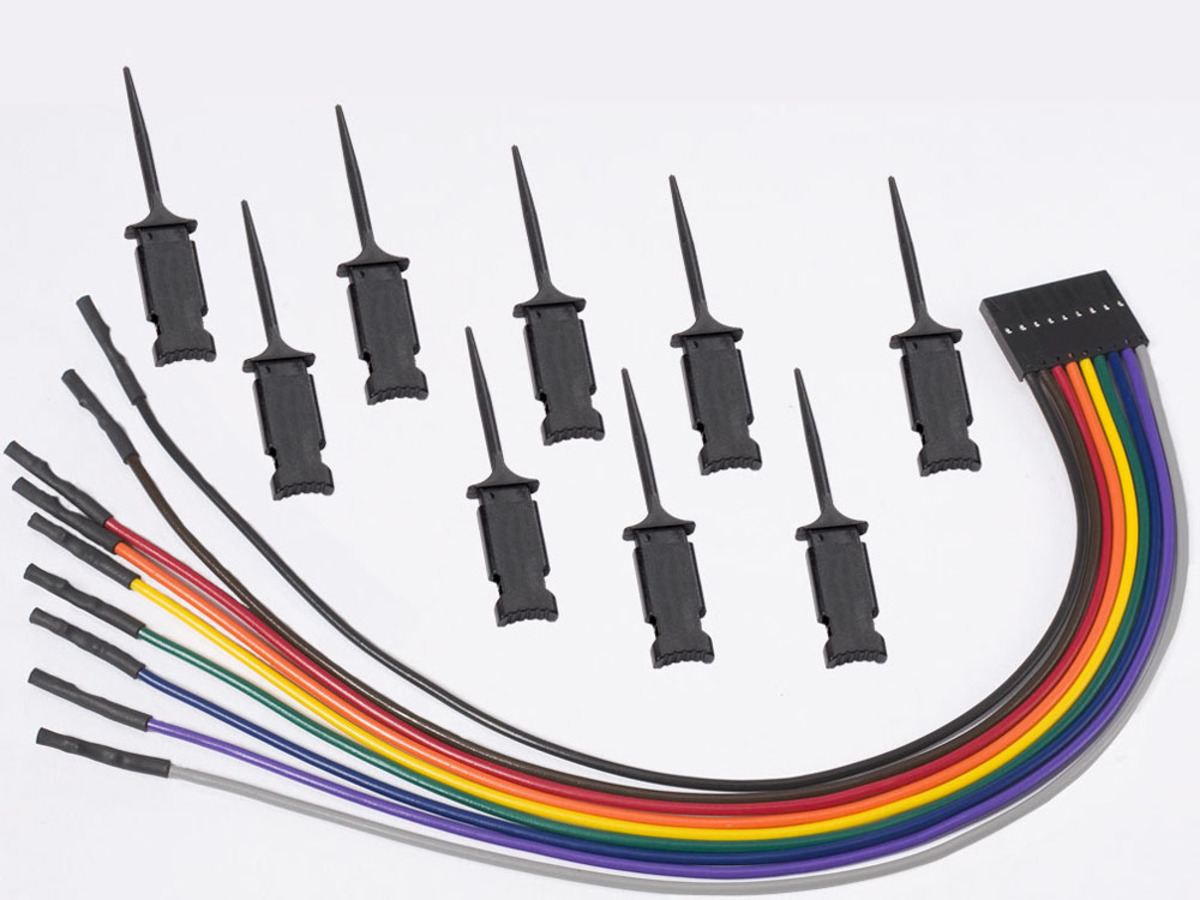 Color-coded logic analyzer leads and micro-hook probes