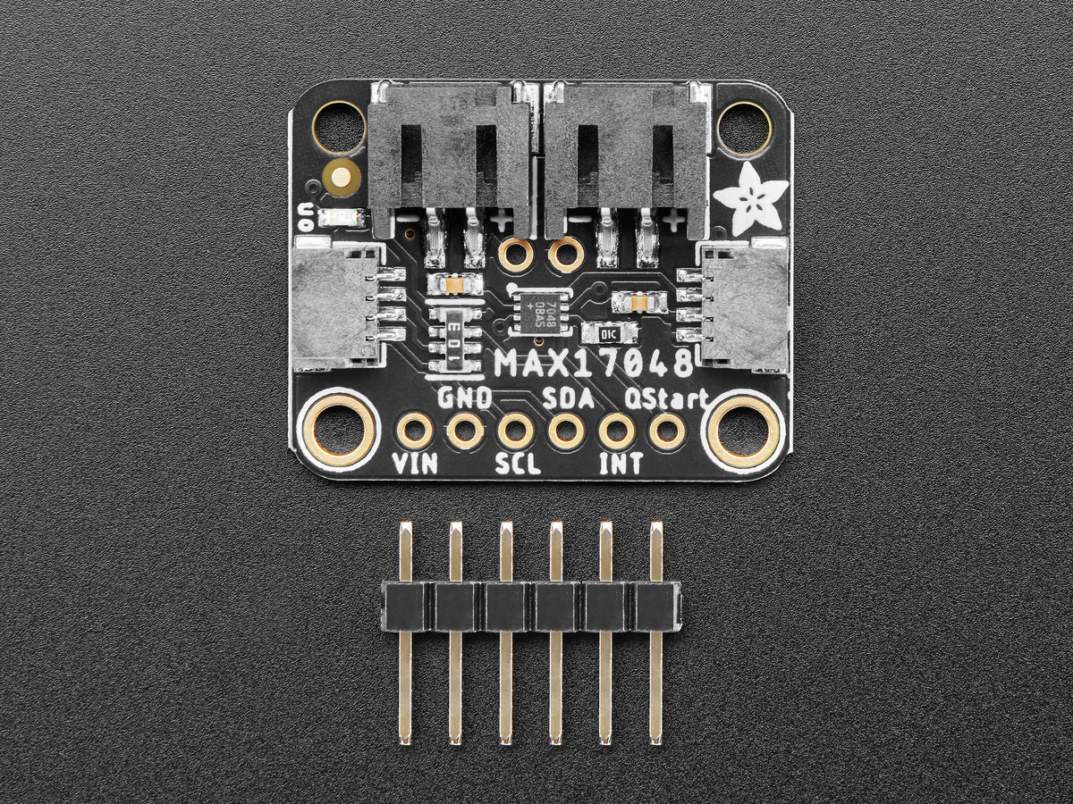 Back view of the Adafruit MAX17048 breakout showing board labels and mounting holes