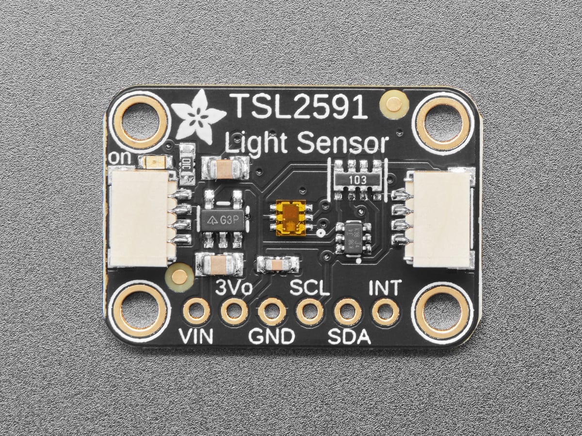 Angled view of the Adafruit TSL2591 high-dynamic-range light sensor breakout