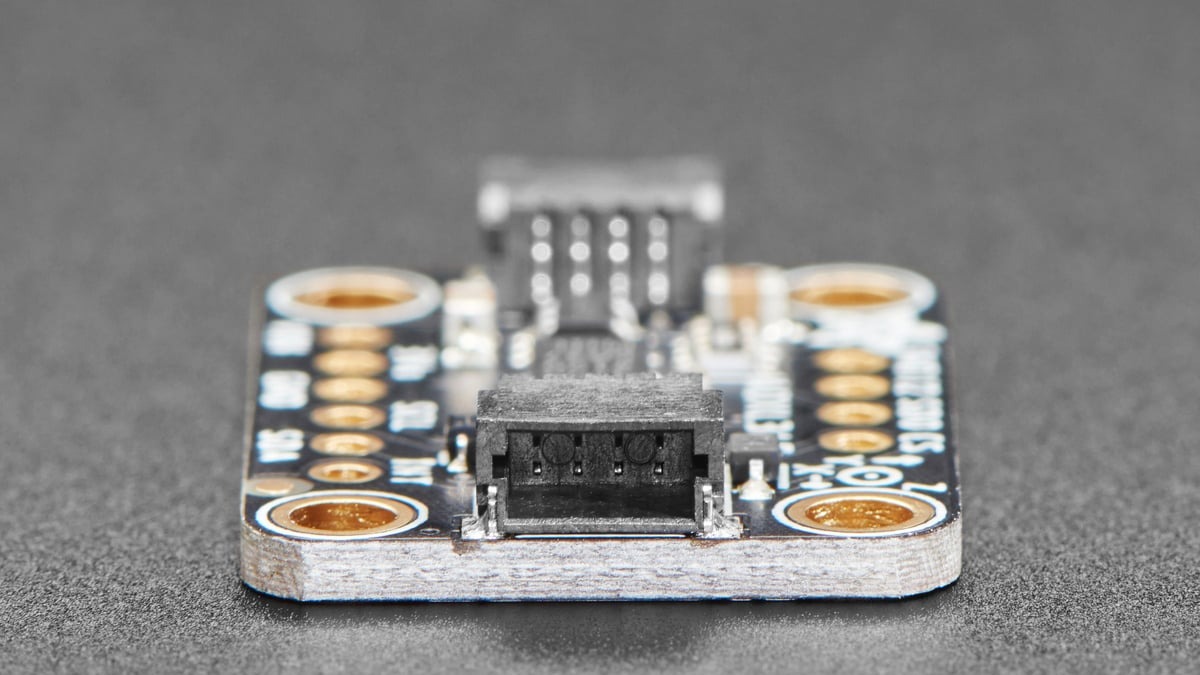 Close-up of the ADXL345 breakout STEMMA QT connector and board labels