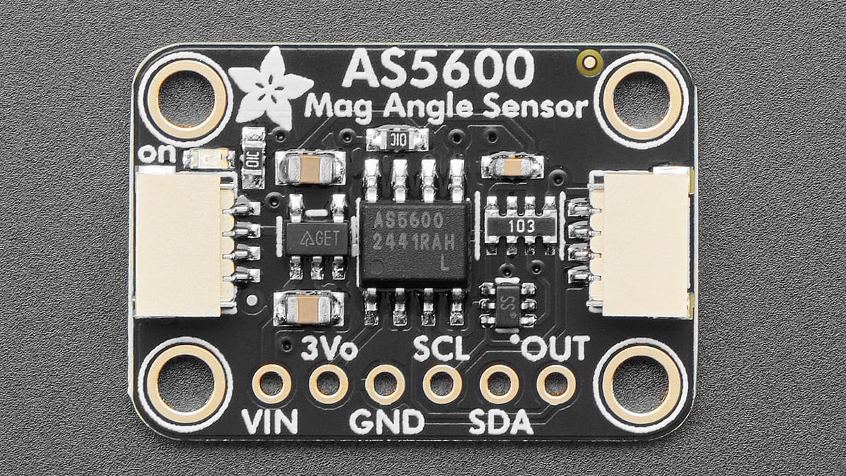 Top view of the Adafruit AS5600 breakout and magnetic sensor package