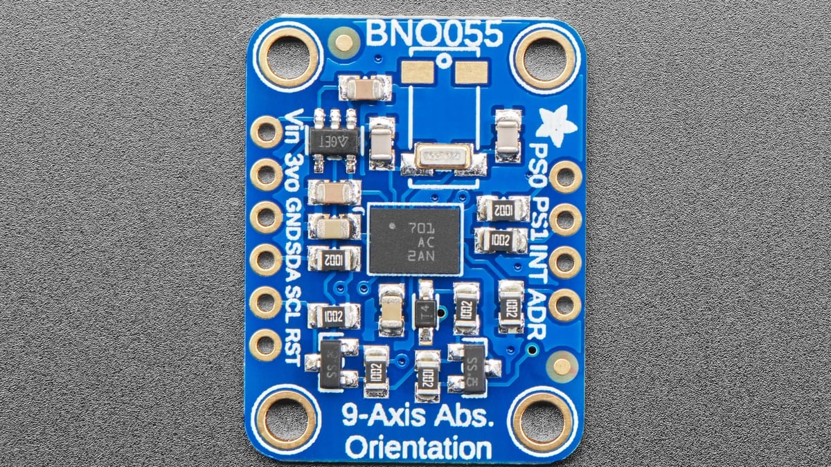 Close-up of the BNO055 orientation sensor breakout