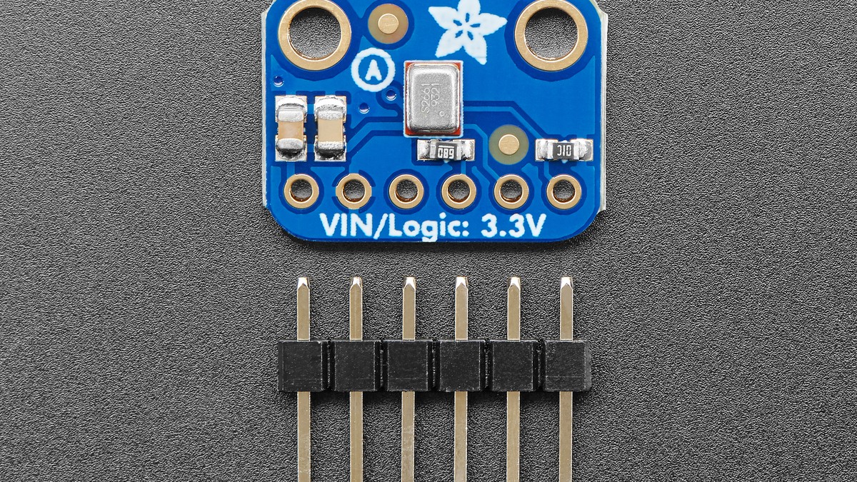 Rear view of the Adafruit SPH0645 I2S microphone breakout and labeled pins