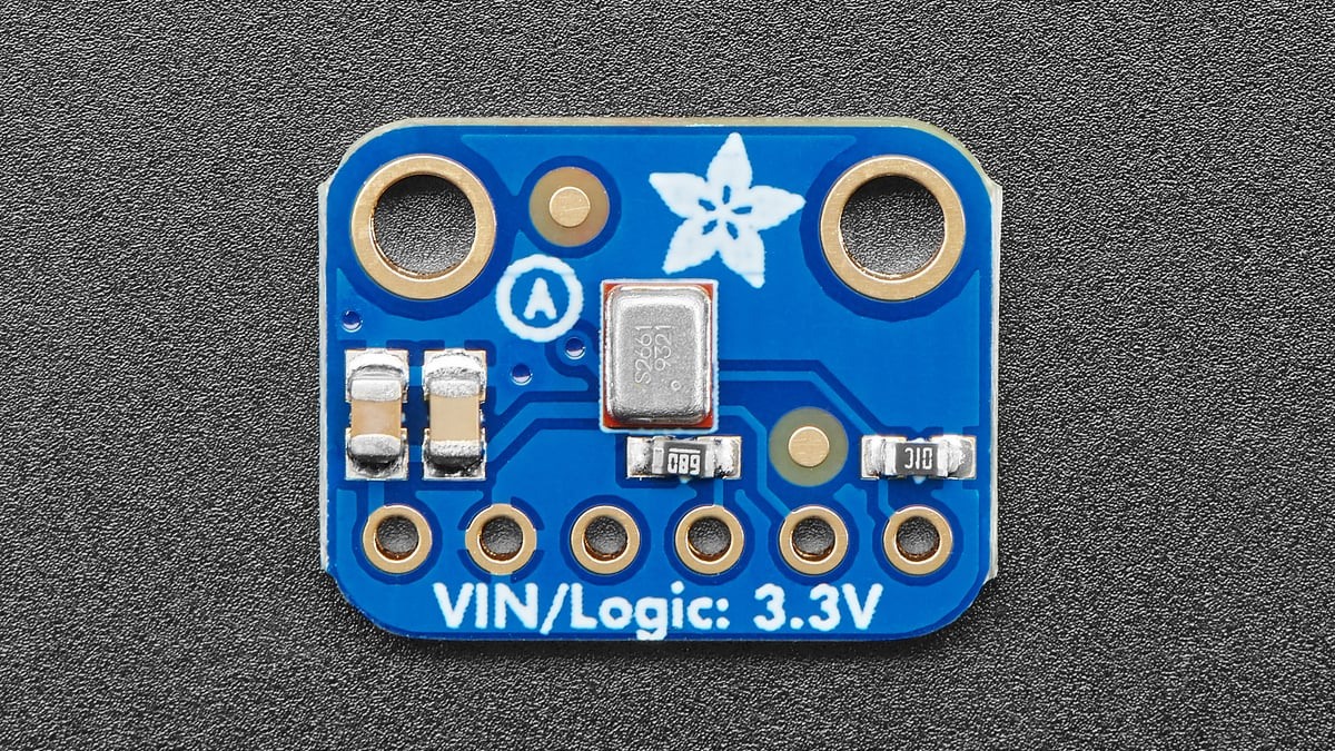 Close view of the SPH0645 bottom-port microphone on its breakout