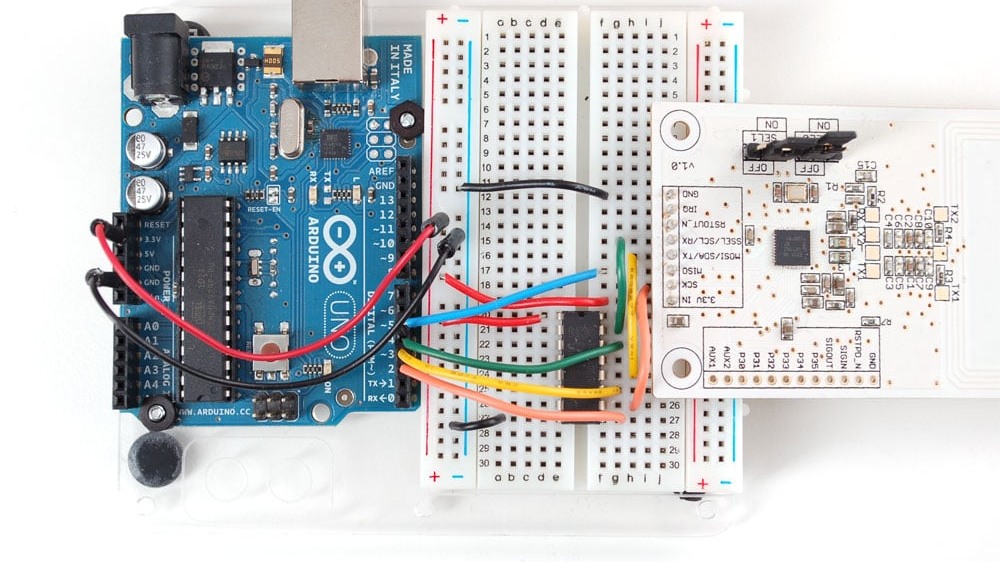 Adafruit PN532 breakout connected for bench testing