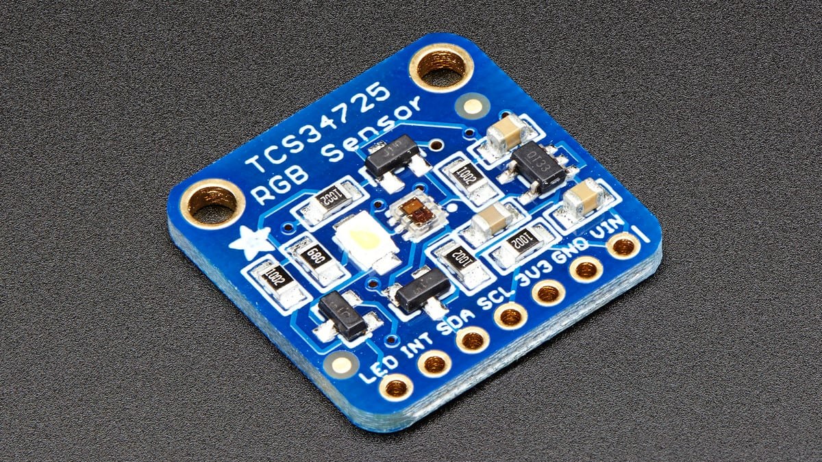 Front view of an Adafruit TCS34725 color sensor breakout