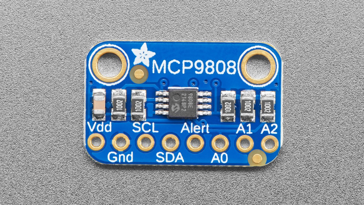 Top view of the Adafruit MCP9808 temperature sensor breakout